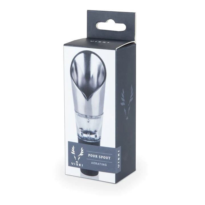 Let your wine breathe as you pour with an aerating spout so you can sit back and truly enjoy the flavour of your vintage. Air-blending Helix design. 95mm H  Stainless Steel Rubber stopper Base  Handwash.
