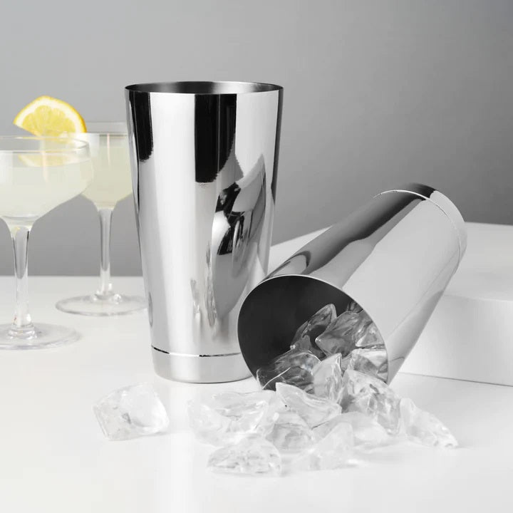 The Viski Shaker tins are precisely weighted so you can be assured of perfect balance. The stainless steel tins are tight fitting and contoured for quick closure and smooth separation. Set includes 2 tins with a capacity of 24 oz and 18 oz  Dishwasher Safe
