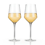 Stunning lead-free Crystal Glasses with tall stems and sleek angles. Ideal white wine glass. Purre elegant drinkware in a boxed set of 2 with 13 oz capacity. 230mm H  Hand wash recommended. Dishwasher safe (top rack only)