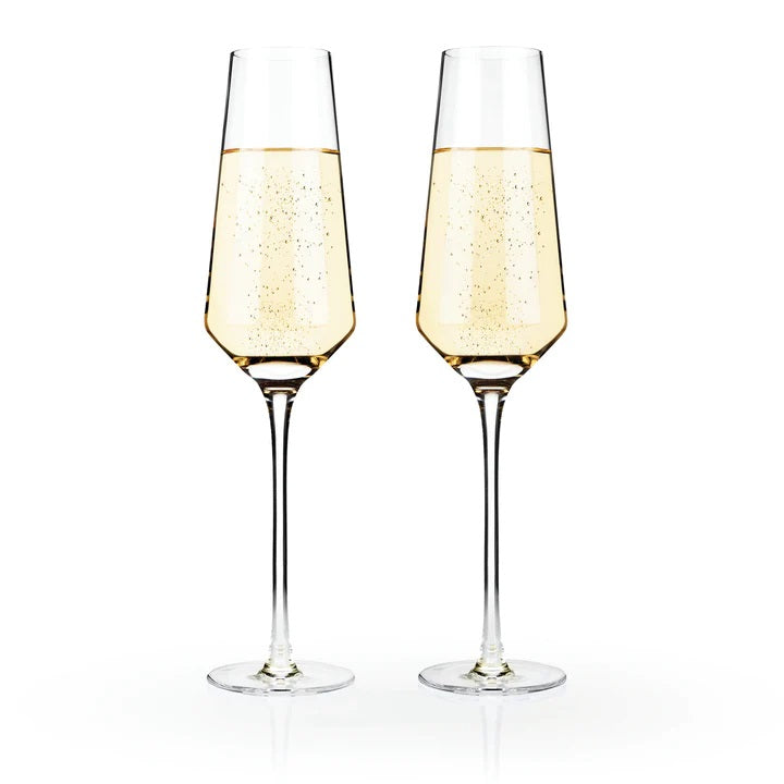 Stunning lead-free Crystal Glasses with tall stems and sleek angles. Pure elegant drinkware in a boxed set of 2 with 8 oz capacity. 270mm H  Hand wsh reccomended.