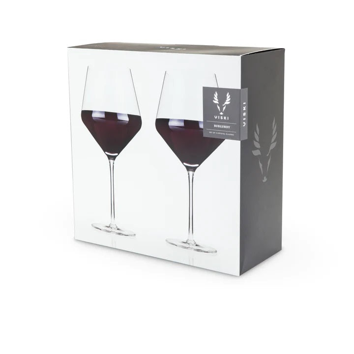 Stunning lead-free Crystal Glasses with tall stems and sleek angles. Enjoy your vintage with this pair of beautifully crafted red wine glasses equally suited for white wines.. Pure elegant drinkware in a boxed set of 2 with 21 oz capacity. 230mm H  Hand wash recommended. Dishwasher safe (top rack only)