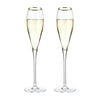 This stunning set of crystal gold rimmed champagne flutes is sure to more than raise a toast. Perfect gift for the Bride & Groom or to celebrate a Golden Wedding Anniversary. Boxed set of two, 8oz champagne flutes. Lead free crystal with gold coloured plating.  Hand wash only.  270mm H