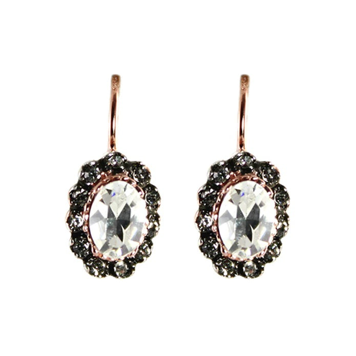 Beautiful Simply Italian classic bright Swarovski crystal earrings with 18ct rose gold plating over a sterling silver base. Leaver back to help them remain secure. Made in Italy. 11mm L x 8mm W  Swarosvski Crystal Sterling Silver 18ct Rose Gold Plating